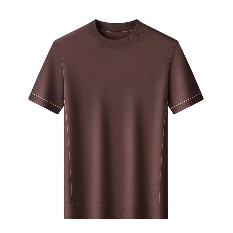 

Мужские футболки из 100% сверхтонкой шерсти, весна-лето 2026, повседневные, с круглым вырезом, из камвольной шерсти, трикотажные, с коротким рукавом, пуловеры, вязаные футболки