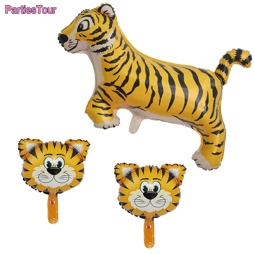 Large Tiger Shape Foil Balloon Jungle Safari Party Decoration 4d Round Ballons Tiger Birthday Party Supplies Baby Shower Decors