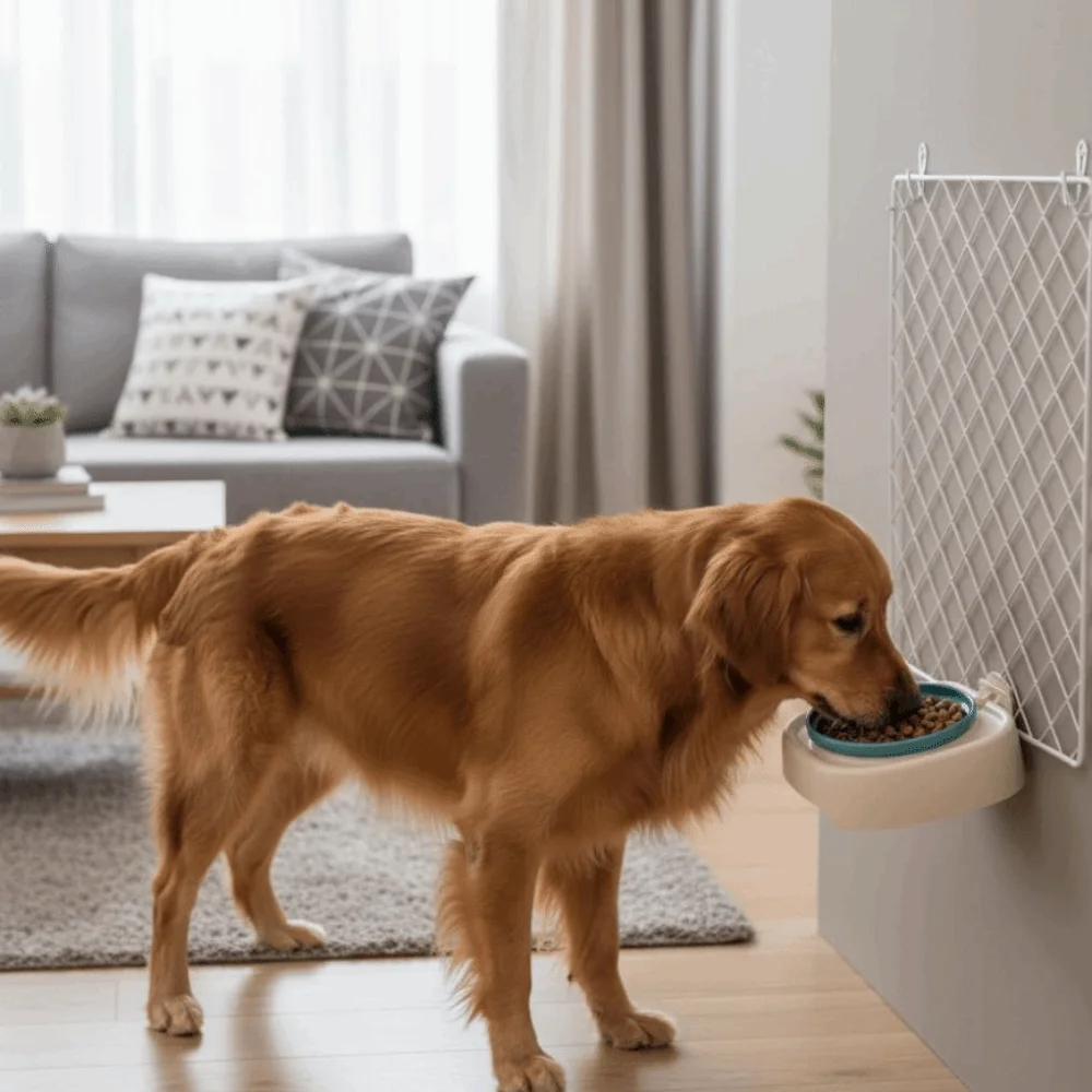 

Pet Supplies Slanted Pet Feeding Bowl Wall-mountable Detachable Pet Slow Feeder Bowl Anti-Flip Cat Double Bowl for Pet Cage