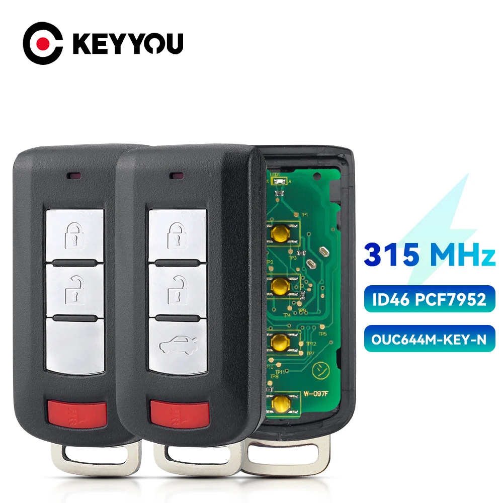 

KEYYOU Keyless go Smart Remote Key 3+1B 315Mhz ID46 PCF7952 for Mitsubishi Lancer Outlander 2008-2016 OUC644M-KEY-N