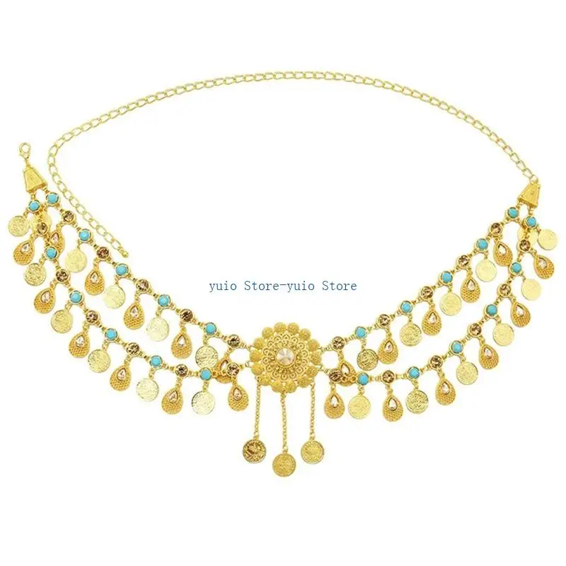 

X7XB Coin Belly Chain Dance Dress Belt Coin Tassel Indian Waist Chain Jewelry Body Chain Bohemian Metal Waist Belt