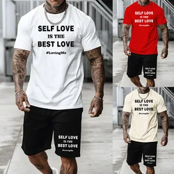 2024 men's suit oversized men's loose top round neck short sleeve printed 3D letters summer casual breathable refreshing suit