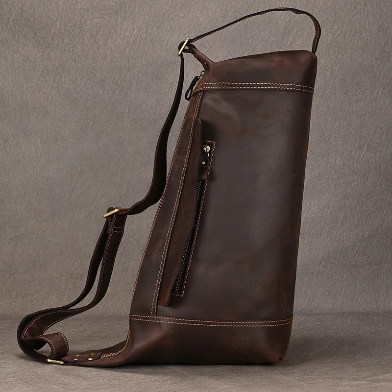 Luufan-Bolso de pecho de cuero genuino para hombre, mochila de viaje multifunción de gran capacidad para ordenador portátil, Estilo Vintage, novedad