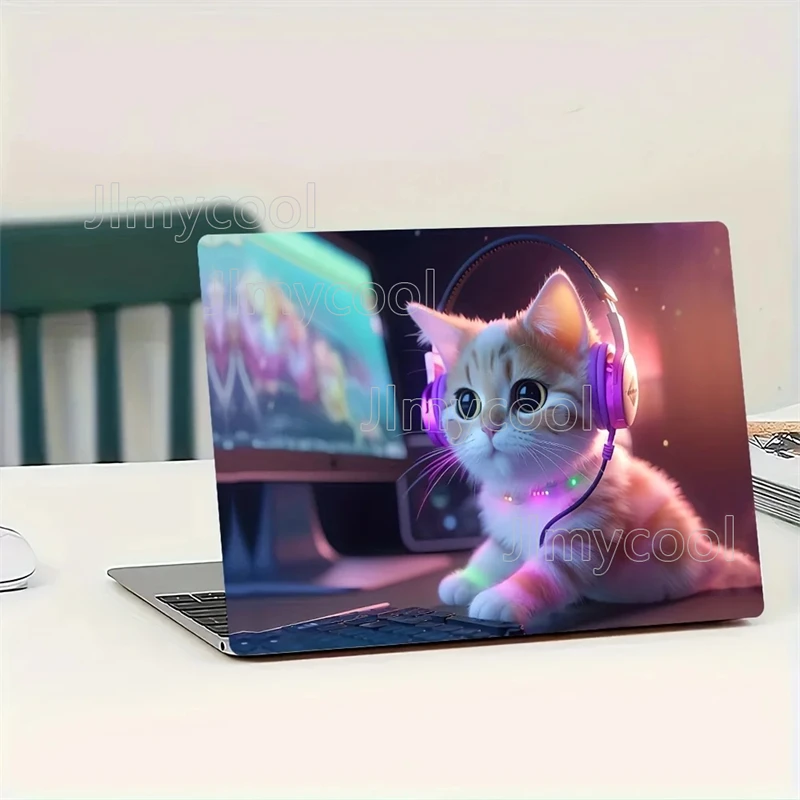2 Pieces/Set Notebook Stickers Game Cat Design Suitable for 12-15.6-inch Notebook Scratch Resistant Self-Adhesive Decal