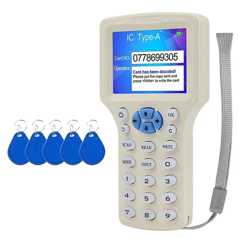 ABZZ-RFID Smart Card Reader +5XCUID Keychain RFID Duplicator 125K 13.56Mhz IC/ID Key Writer RFID Programmer Key Replicator