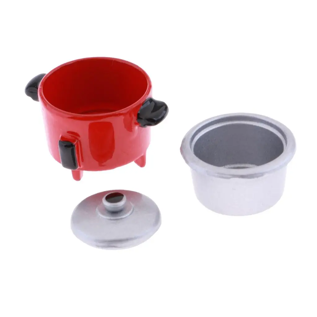 ของเล่นหม้อหุงข้าว :อุปกรณ์เครื่องครัวจิ๋วบ้านตุ๊กตา 12 ชิ้น สีแดง