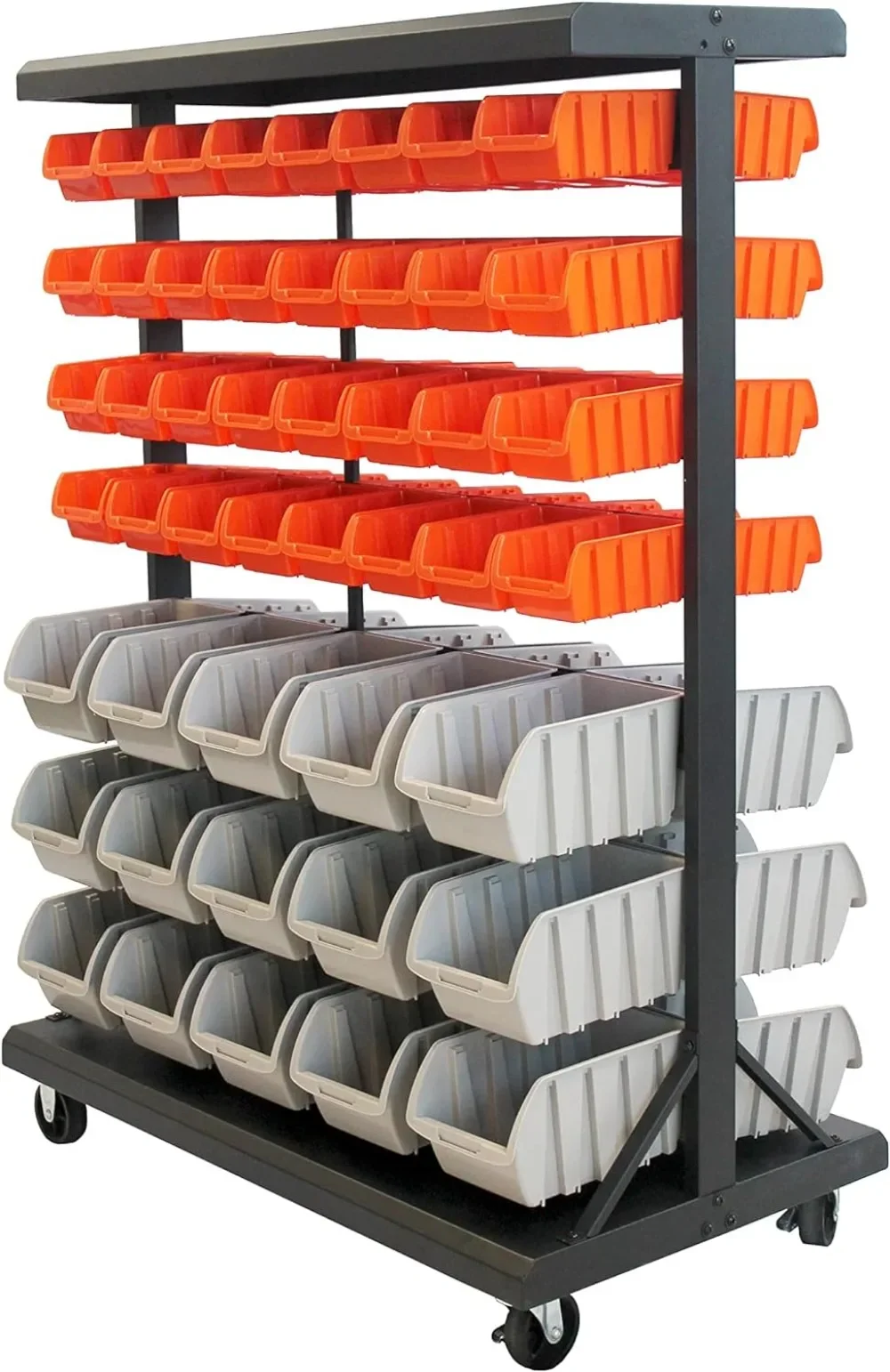 Dual-Sided Mobile, Black Rolling Bin Rack 19.75 X 35.50 X 48.50 Inch MOBILE ORGANIZATION STORAGE 330 POUND TOTAL WEIGHT CAPACITY