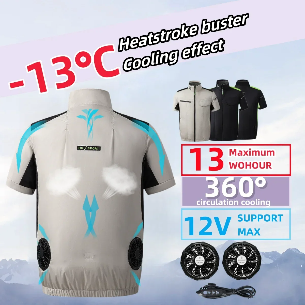 

Cooling air-conditioned clothes Short sleeved men's and women's thin clothes with fans Outdoor leisure cooling work clothes