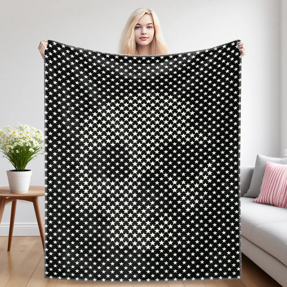 Tiny White Star Grid Flannel Blankets Are Suitable For Sofas, Men's Room Decorations, Thick And Warm Gifts For Teenagers