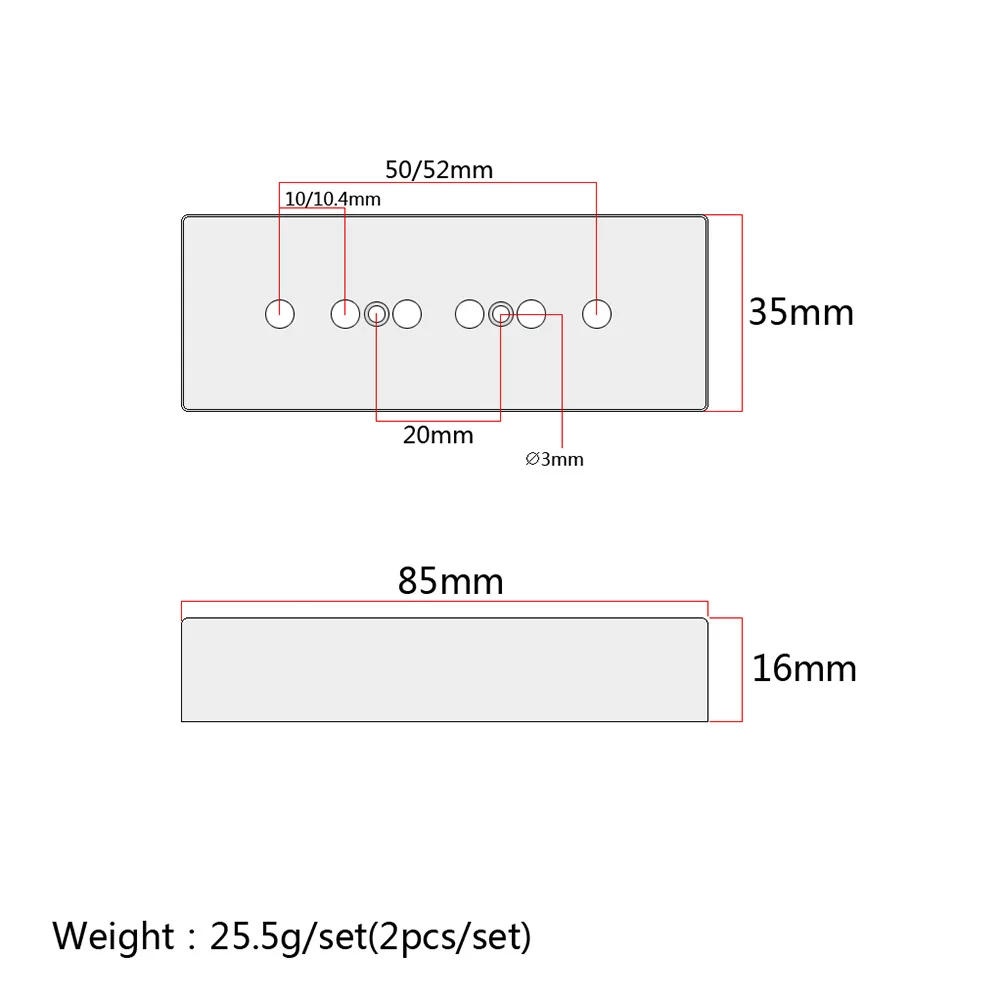 

Guitar Pickup Cover 50 52mm P90 Style White Soapbar Bridge Neck Protector Easy Installation P90 Soapbar Pickup Cover