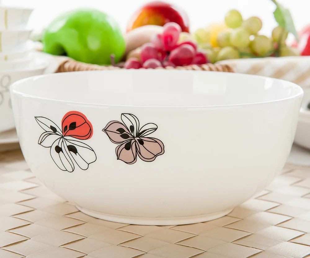 7 Inch, Fine Bone China Large Bowl Serving Soup, Microwave Popcorn Container, Porcelain Mixing Bowls, Buffet Container Ceramic