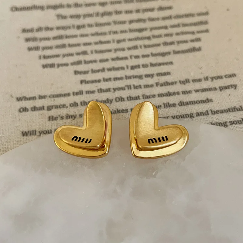 Light Luxury Exquisite Double Layer Wire-drawing Letter Love Metal Stud Earrings Fashion Women Simple Metal Jewelry Party Gifts