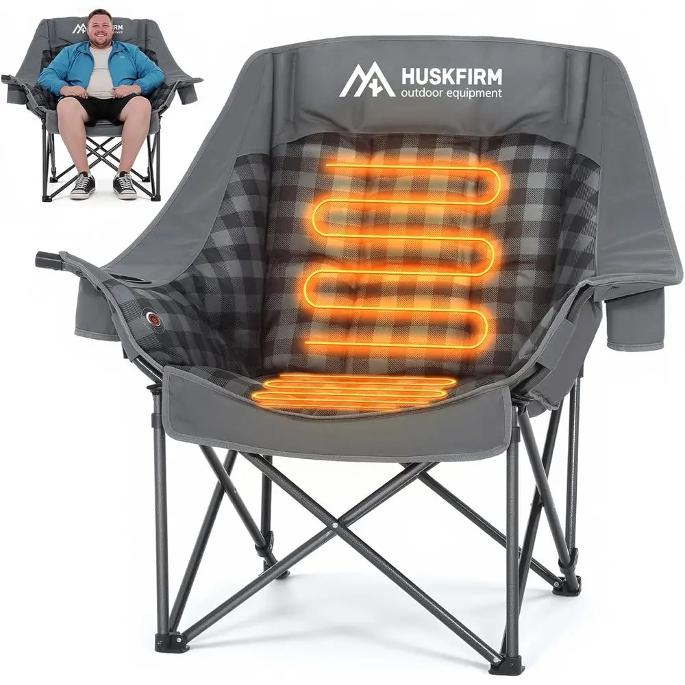 

Extra-Large Padded Heated Camping Chair with 3 Adjustable Levels for Adults - Outdoor Use (Battery Not Included)