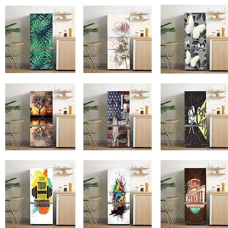 

Vintage Fridge Wall Stickers Christmas Decorations Floral Refrigerator Wrap Vinyl Sticker Kitchen Fridge 3D Self Adhesive Decals