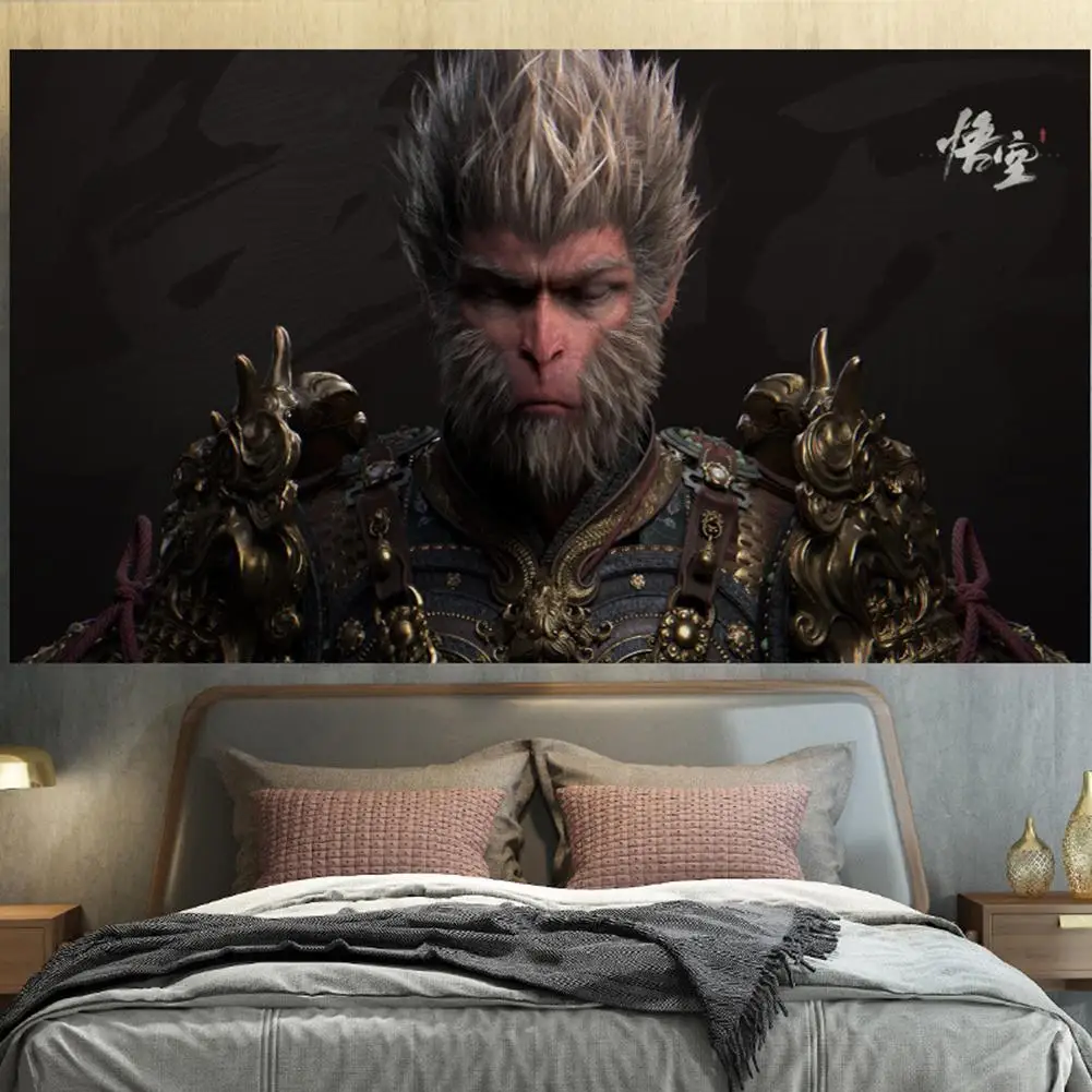 

Черные фоновые обои Wukong с рисунком, висячая ткань, украшение для стен в спальню, периферийные игры для любителей геймеров