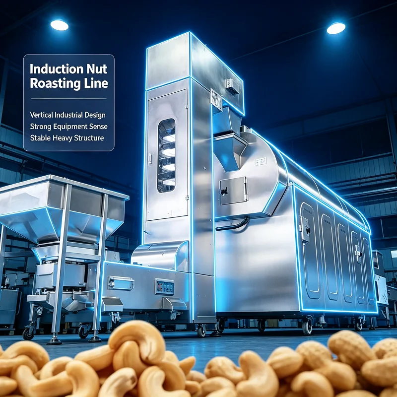 Induction Nut Roasting Line Customizable Capacity Roaster for Cashew Pistachio Walnut Nut Manufacturing Workshop