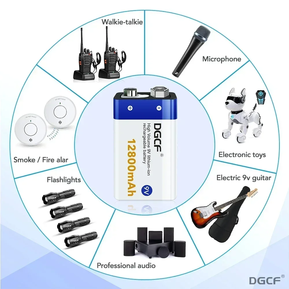 9V Rechargeable Battery 12800mAh 6F22 Micro USB 9v Li-ion Lithium Batteries for Multimeter Microphone Toy Remote Control KTV