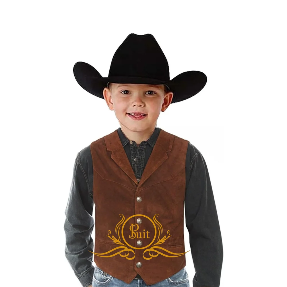 Boys Suede Vest Western Cowboy Style Vintage Kids Waistcoat