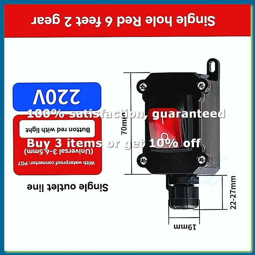 220V Boat Rocker Switch IP68 Waterproof 16A High Current Power with LED Light Power Button on/OFF-A56M