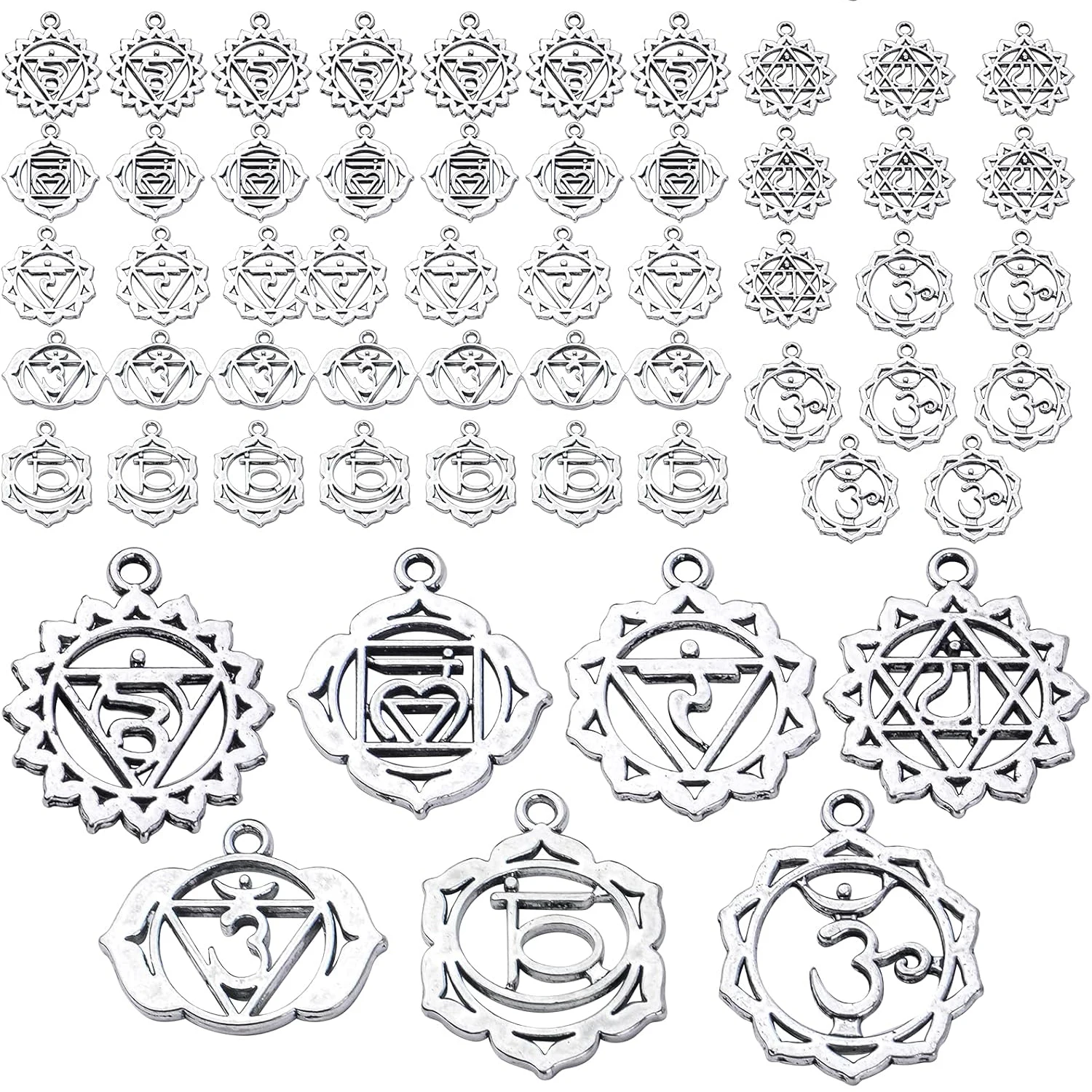 

56 шт. подвесок-шармов из сплава с символами чакр, йоги, ОМ, цветов, фурнитура для изготовления украшений, аксессуары для ожерелий, браслетов, серег своими руками