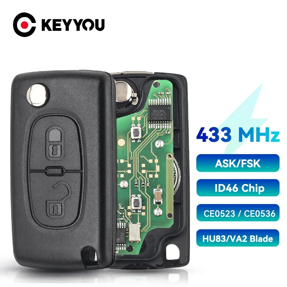 KEYYOU per Citroen C2 C3 C4 C5 C6 C8 Xsara Picasso CE0523 Ce0536 VA2/HCA Blade 434Mhz ASK FSK 2 pulsanti chiave per auto a distanza