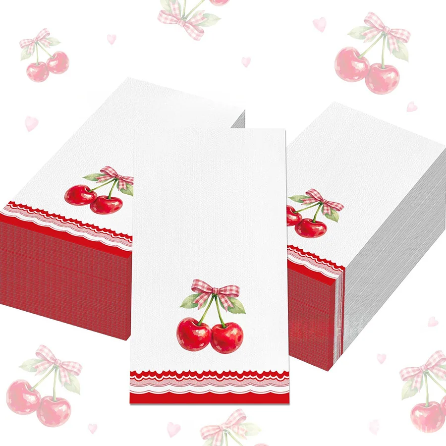 20 Servilletas de Papel Desechables con Diseño de Cereza Roja y Cuadros Vichy para Fiestas de Té Estilo Cottagecore, Manualidades y Decoupage