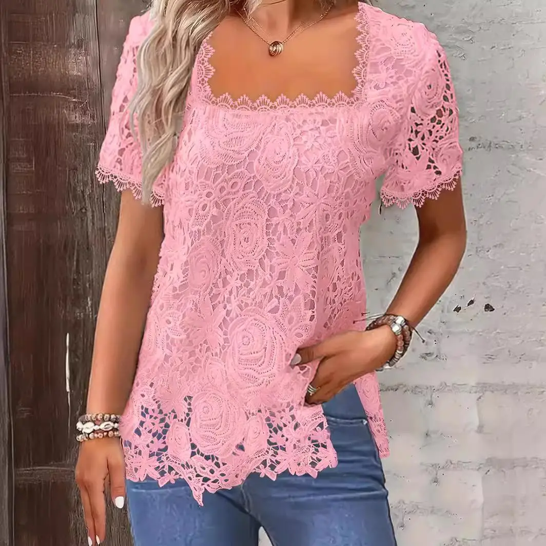 Col carré femme dentelle ort irt décontracté Sle fibre de polyester pas de marque marque enregistrée autres éditions ajustement aérien