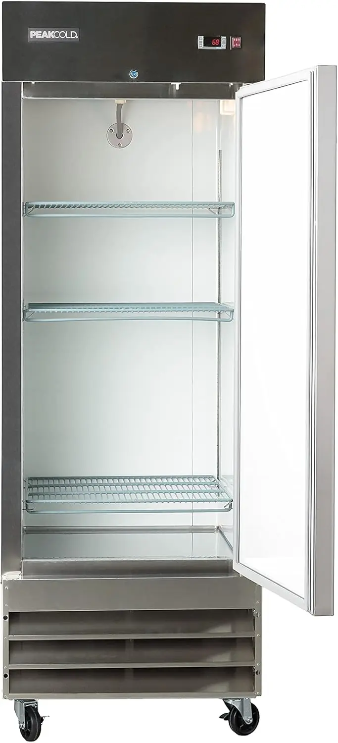 Single Door Commercial Reach in Stainless Steel Freezer White Interior 23 Cubic Ft 29 Wide Inch Heavy-duty Casters Included