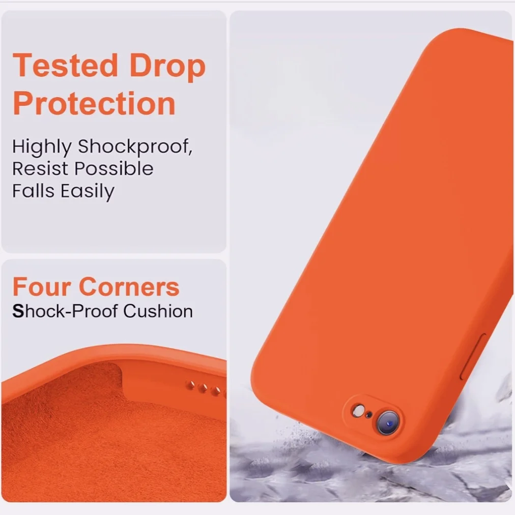 حافظة هاتف من السيليكون السائل المقاوم للصدمات بلون سادة لهاتف آيفون SE 2022/SE2020/7/7+ (مثل آيفون 17Pro Max لون برتقالي)