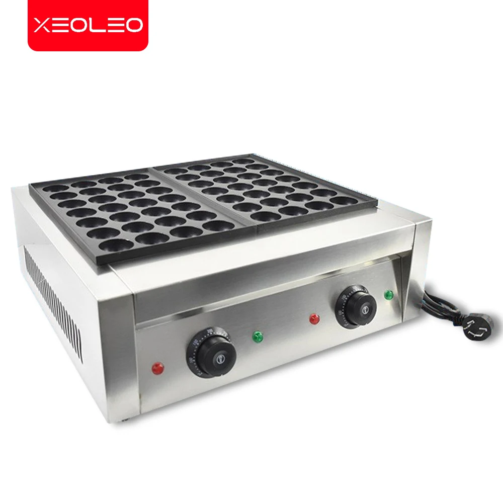 XEOLEO Commercial Takoyaki Machine 2000W Octopus Balls Grill Pan Electric Fish Ball Furnace Double Plates Non-stick