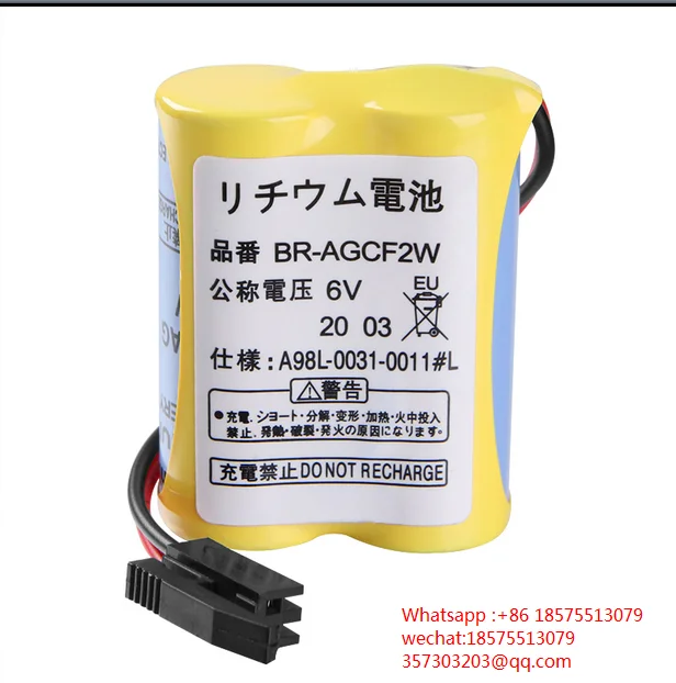 

For 20 PCS 100% baterias Originais BR-AGCF2W Lithium 6 V PLC bateria com plug preto Para Fanuc A98L-0031-0011 # L