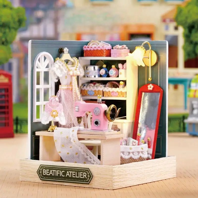 مجموعة نماذج منزلية "Happiness Studio" خشبية ثلاثية الأبعاد من OUZEY - مجموعة حرفية مصغرة مبتكرة، هدية ديكور مكتب منزلي للمراهقين #1