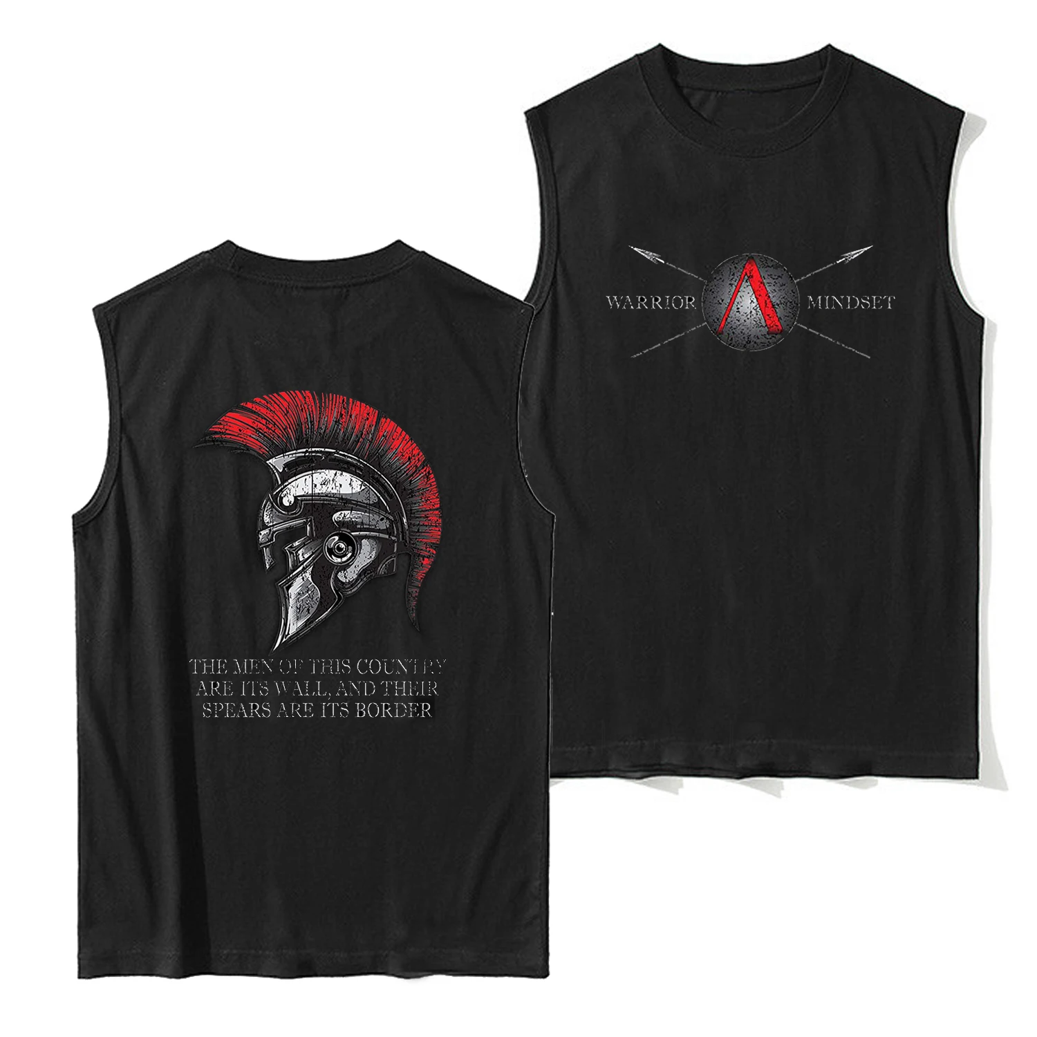 

Sparta Shield Spear and Helmet Spartan Warrior Mindset Vests 100% Cotton O-Neck Tank Tops Summer Casual Mens Sleeveless T-shirt