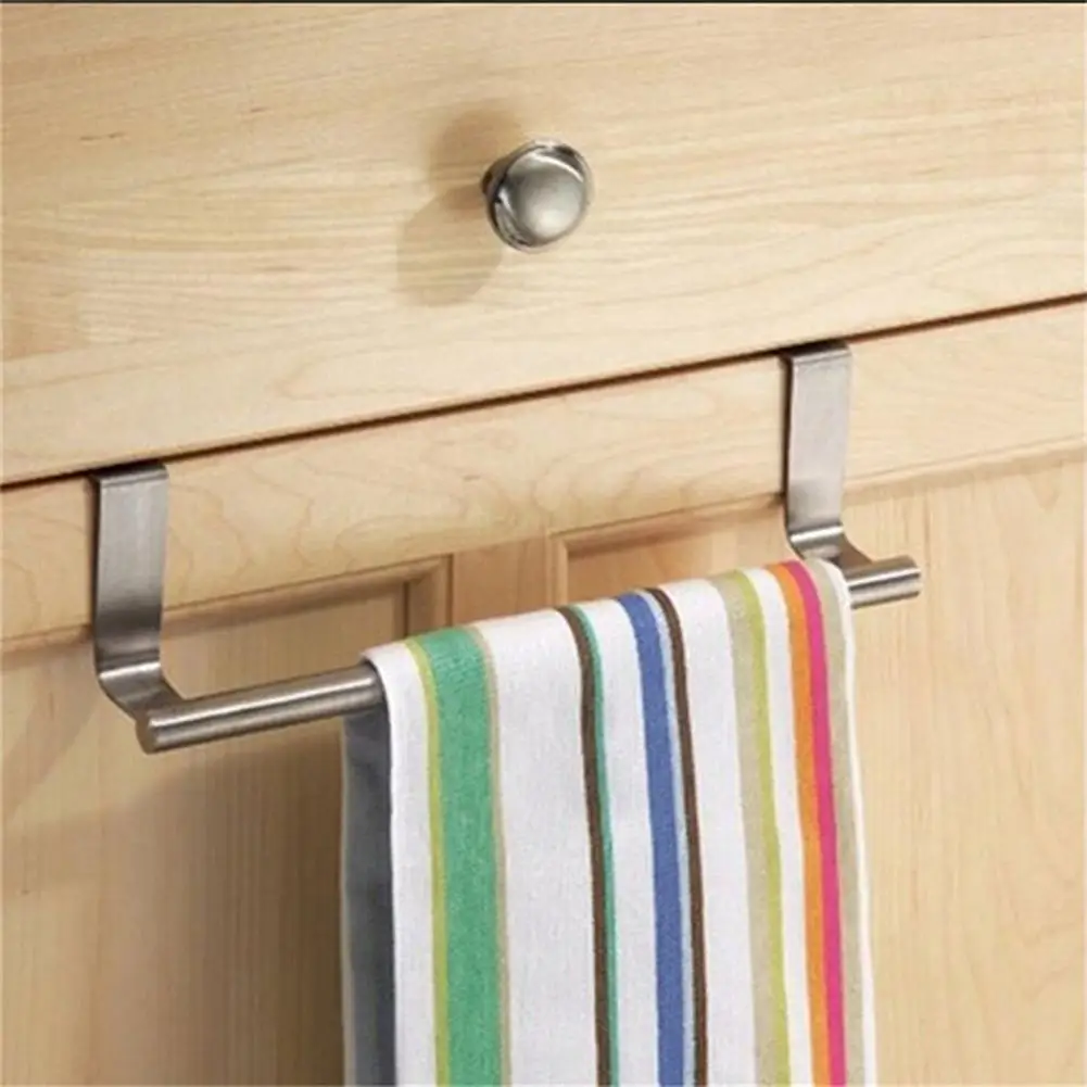 Towel Rack Stainless Steel Hanging Towel Shelf Space-Saving Punch-Free Storage Holder for Kitchen Bathroom