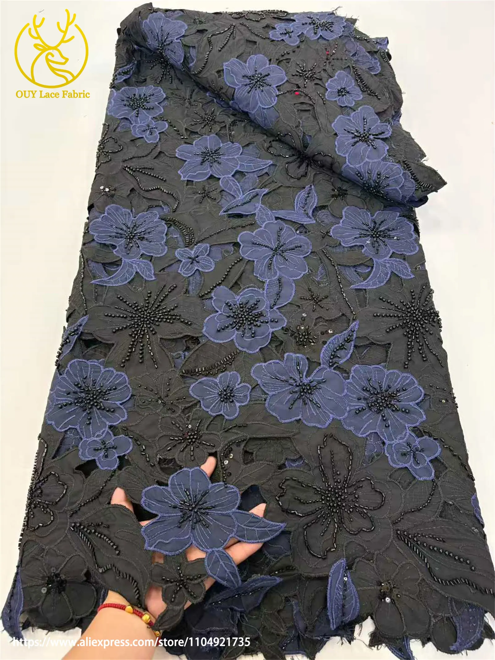 Eleganter Afrikanischer Guipure-Spitzenstoff 2026 Nigerianischer Wasserlöslicher Pailletten-Perlenstoff für Partykleider Damen-Nähzubehör – Detail 15