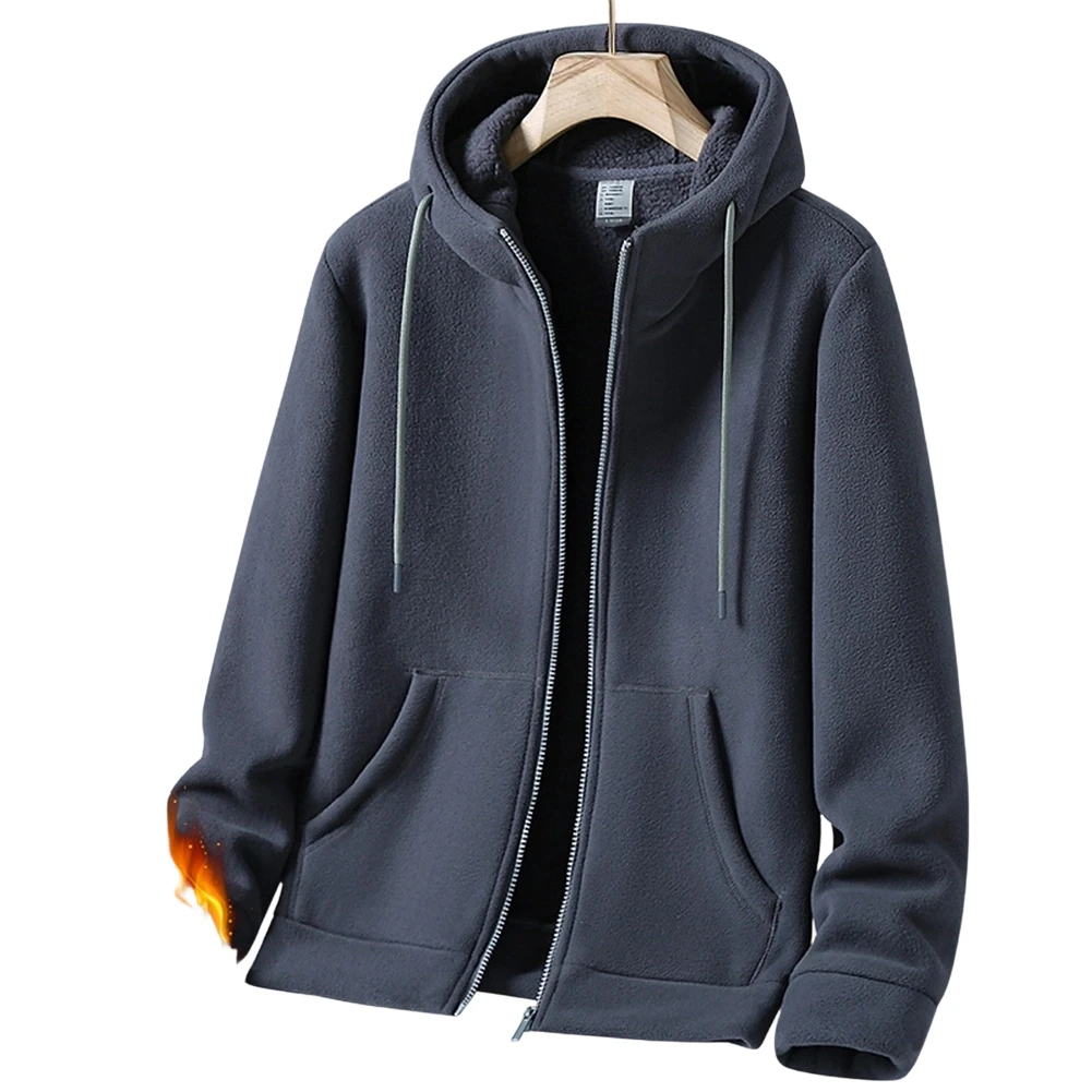 Fleece Hooded Cardigan for Him and Her - Solid Color Casual Jacket Outwear Designed for Men and Women Pair Use