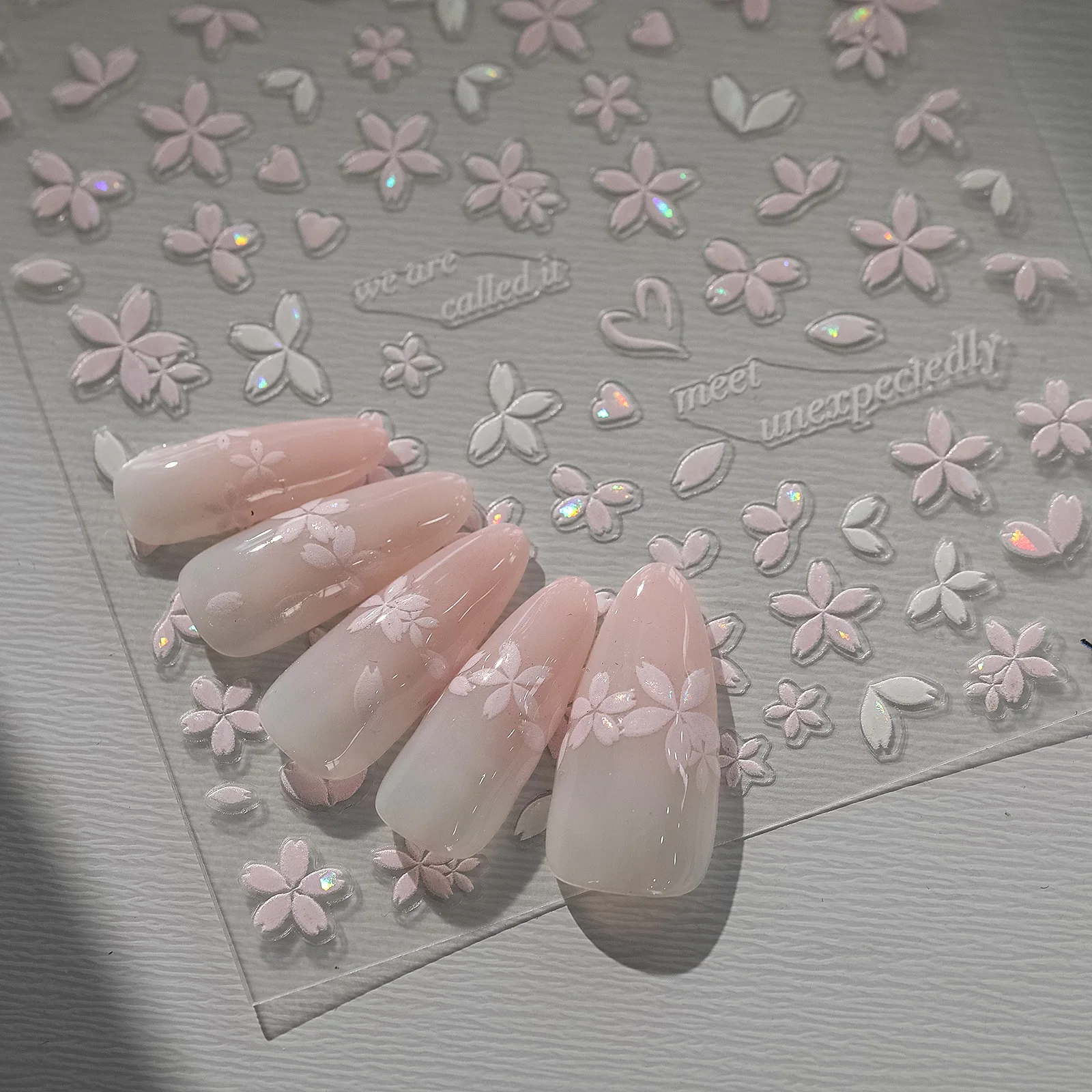 1 foglio 5d colorato Kawaii Glitter Sakura adesivi per nail art fiore autoadesivo decorazioni per unghie decalcomanie accessori