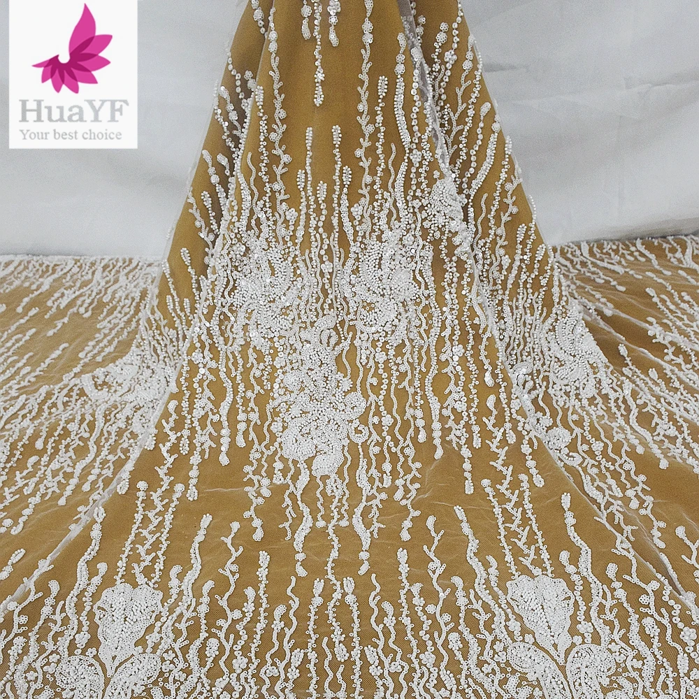 

1 Yard New White Ornate French Beaded Women Wedding Bridal Lace Dress Fabric Sewing Craft HY1781