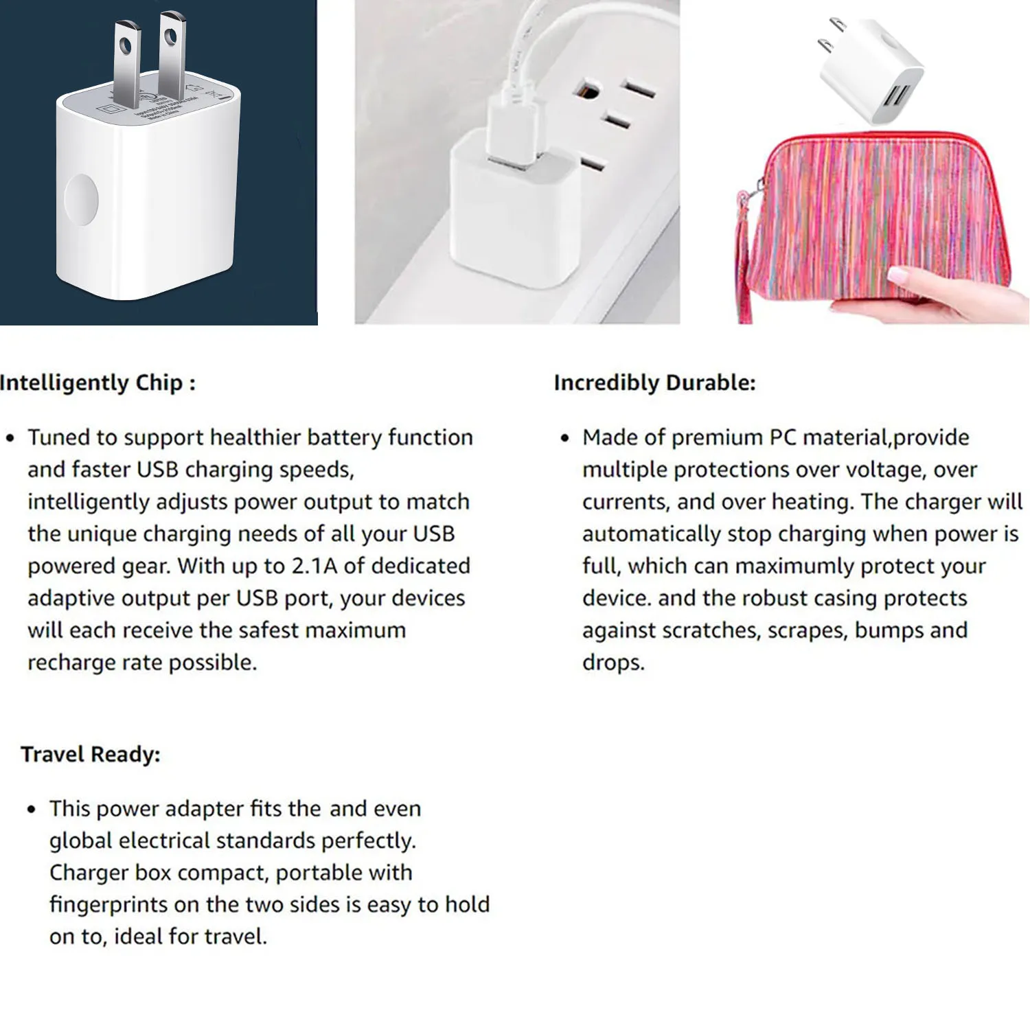 1/5Pcs USB Wall Chargers Block Power Adapter 2.1A Dual-Port Fast Charging Plug Cube Charger Adapter For IPhone For Samsung