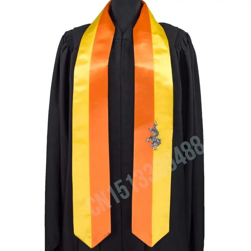 Bhutan Flag Scarf Top Print Graduation Sash Stole International Study Abroad Adult Unisex Party Accessory