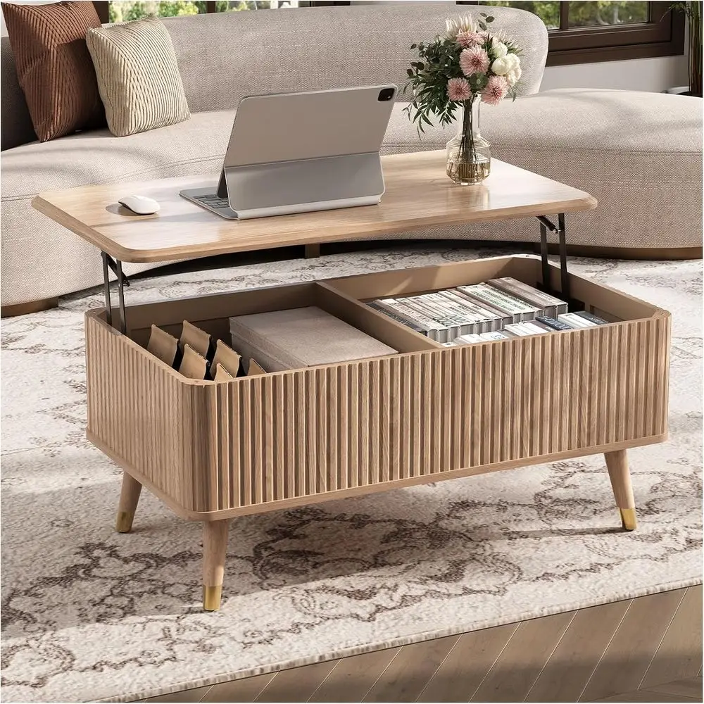 

Modern Storage Coffee Table, Classic Round Center Table, Hidden Compartment Design, Suitable for Home Office and Living Room, Oa