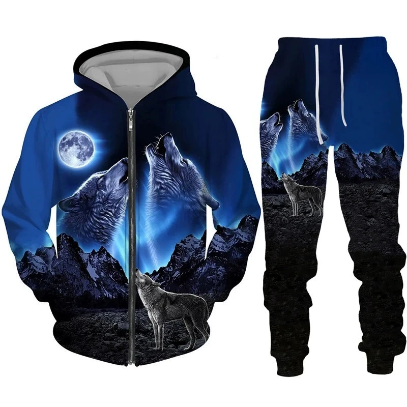 New 3D Printing The Wolf Fashion Men Women Tracksuits Crewneck ZipHoodies+pants Plus Size S-7XL Harajuku Coats Tracksuit Men