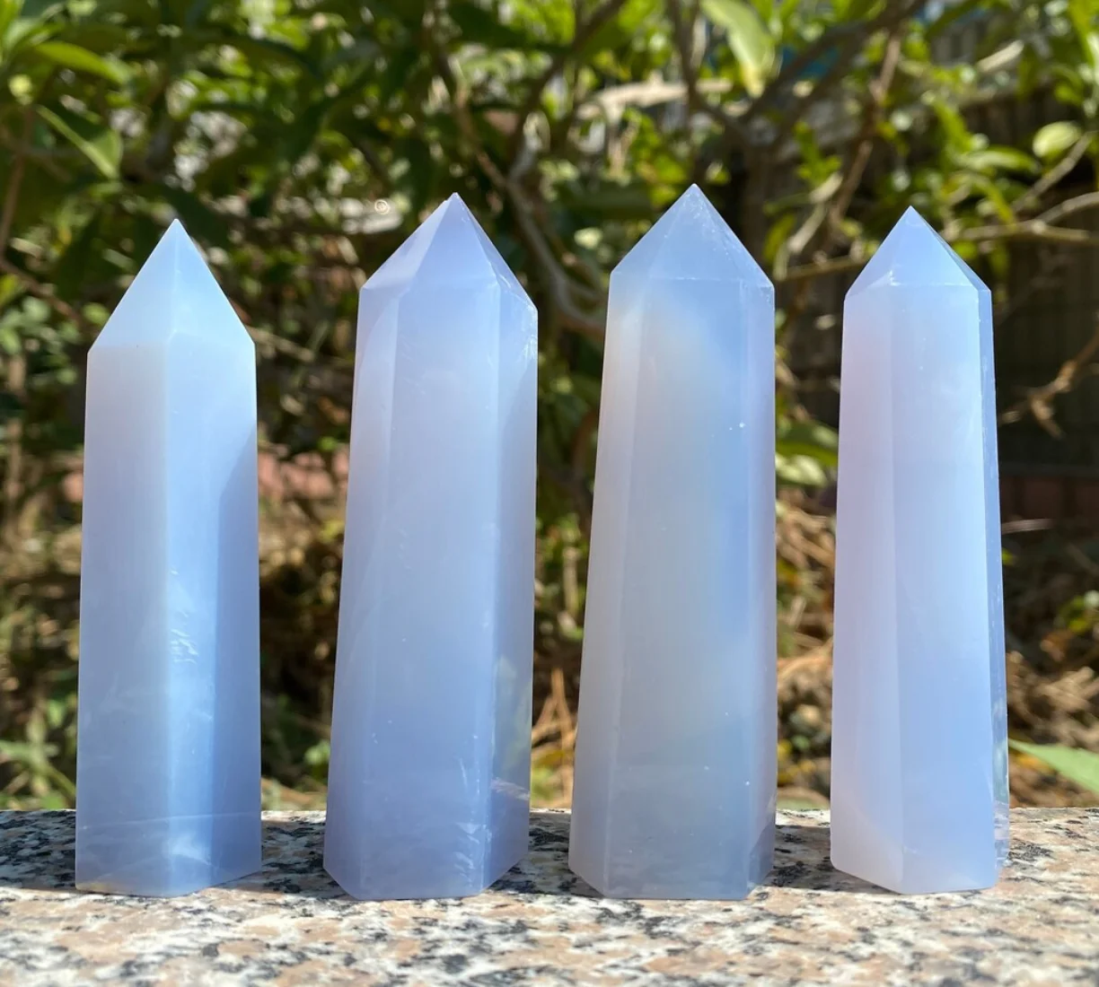 Natural Blue Chalcedony Tower Obelisk Point Healing Home Decor