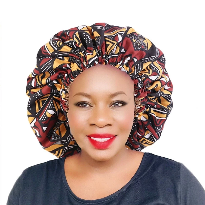 Extra Large Elastic Lined Ankara Bonnet Head Wrap Satin Bonnet Sleep Cap African Print Bonnet Lady Night Cap Turban Chemo