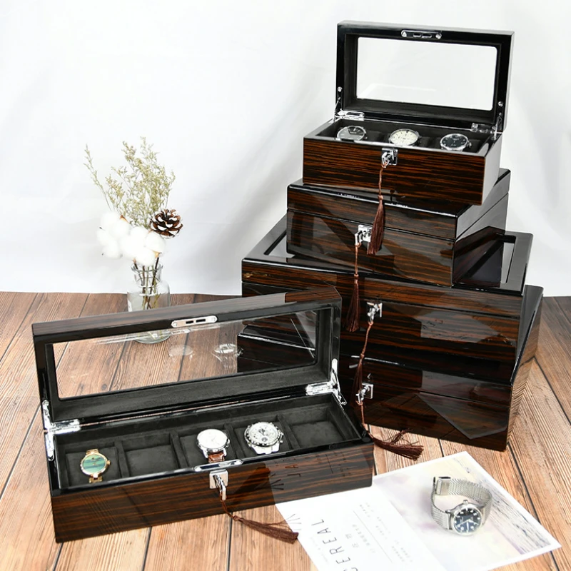 Luxury Wood Watch Boxes Storage Organizer with Lock Men's Watches Display Case Hard Gift 