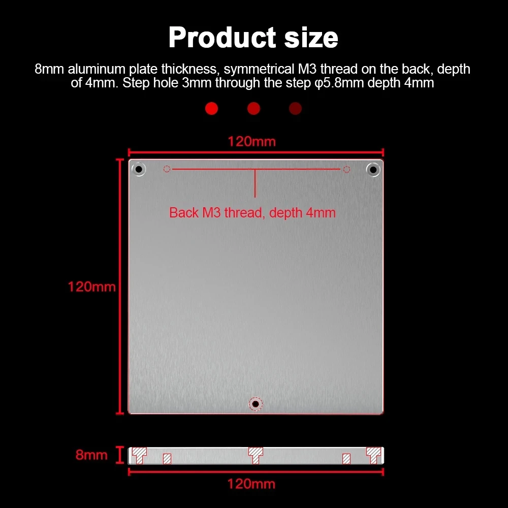 Voron 0,2/2,4 6061 placa de aluminio 120X120X6mm 300X300X8mm Voron 2,4 corte láser DIY accesorios de impresora 3D plataforma de impresión