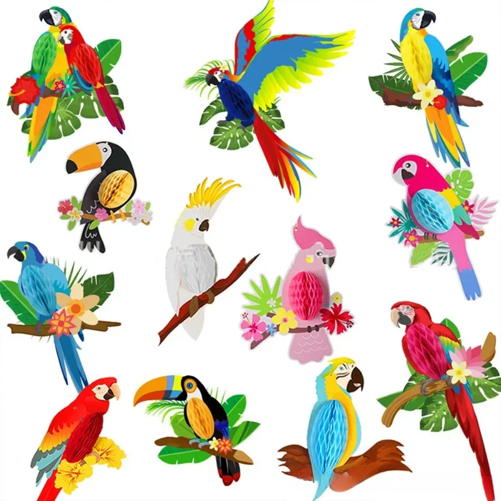 6Pcs Parrot Honeycomb Ball Hanging Decor, Ideal for Tropical Party, Luau Festival, Home Decoration and Ceiling Scene Layout view 3