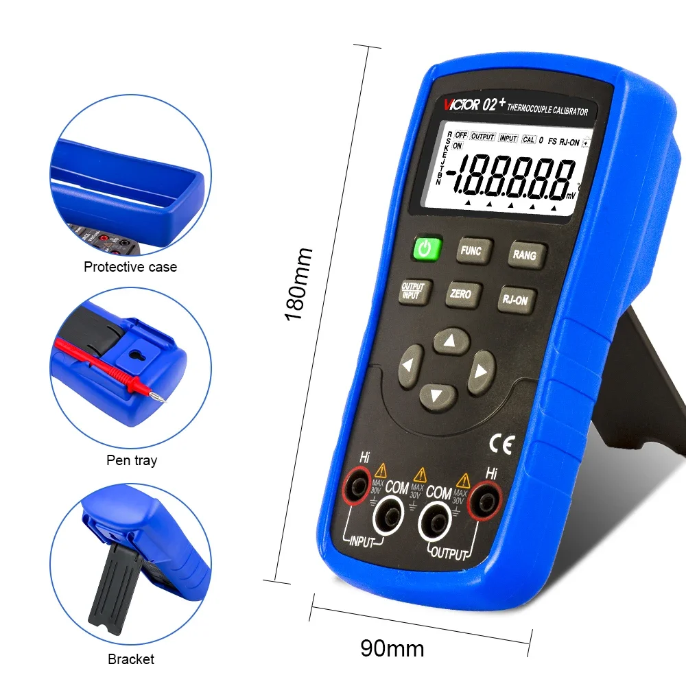 Thermocouple Calibrator VICTOR 02+ RTD Imput And Output Source 8 Types Of  Measurement R/S/K/E/J/T/B/N TC Simulate