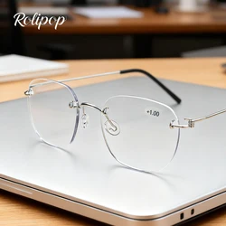 Blue Light Reading Glasses for Men and Women Fashion Business Glasses Rimless Metal Extra Large Silver +1 1.5 2 2.5 3 3.5