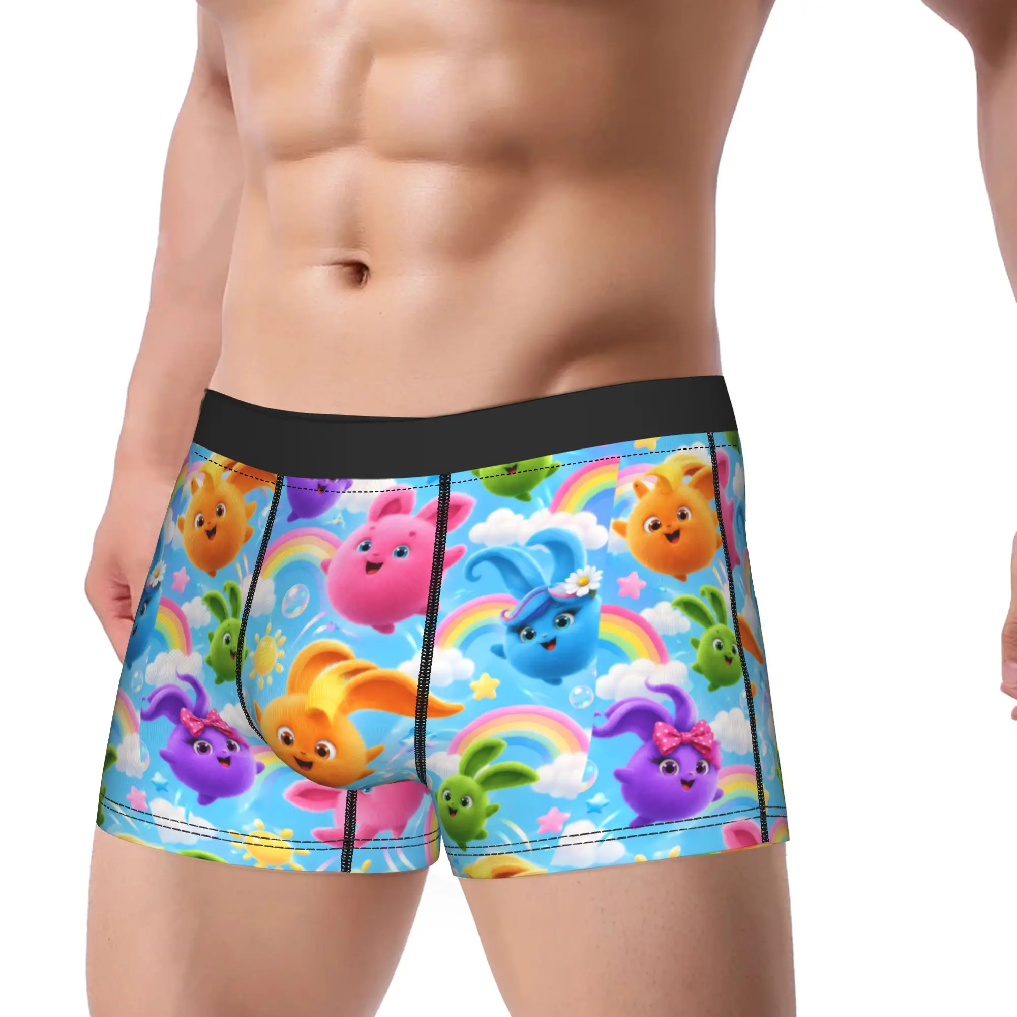 Rainbow Fuzzy Friends Pattern Boxer Shorts  Pouch Underwear Trenky Design Boxer Brief Comfortable Males Underpants Plus Size
